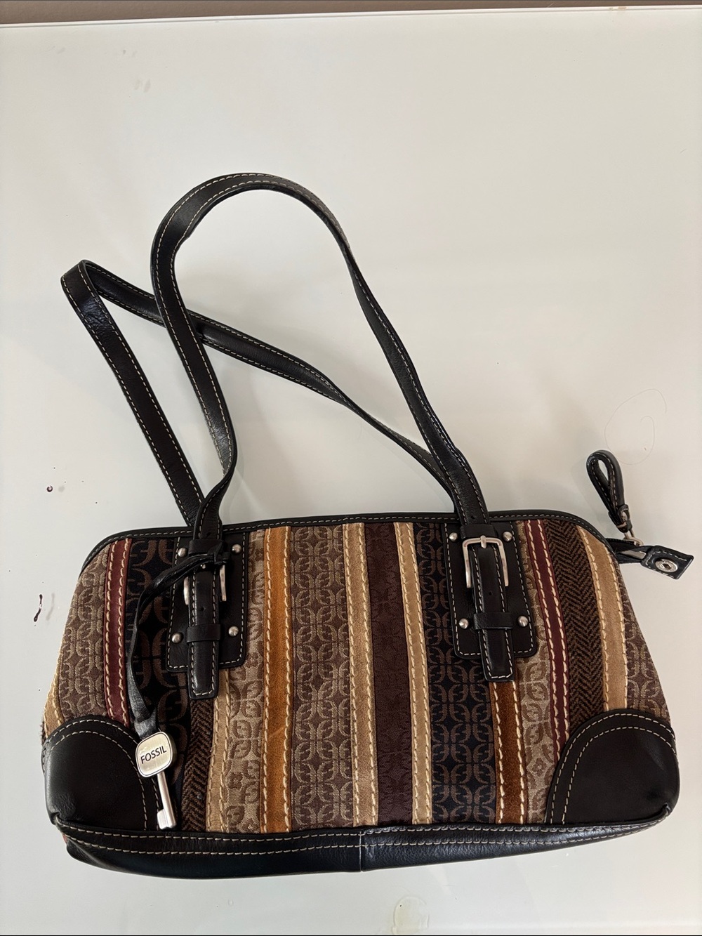 Fossil Multi‑Tone Striped Shoulder Bag with Dark Trim